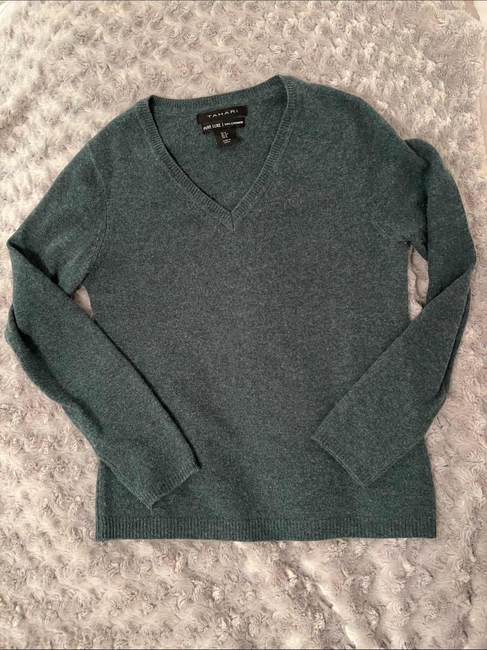 Tahari Pure Luxe 100% Cashmere Green Sweater Size S